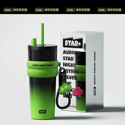 Insulated cup capacity car mounted coffee straw water cup