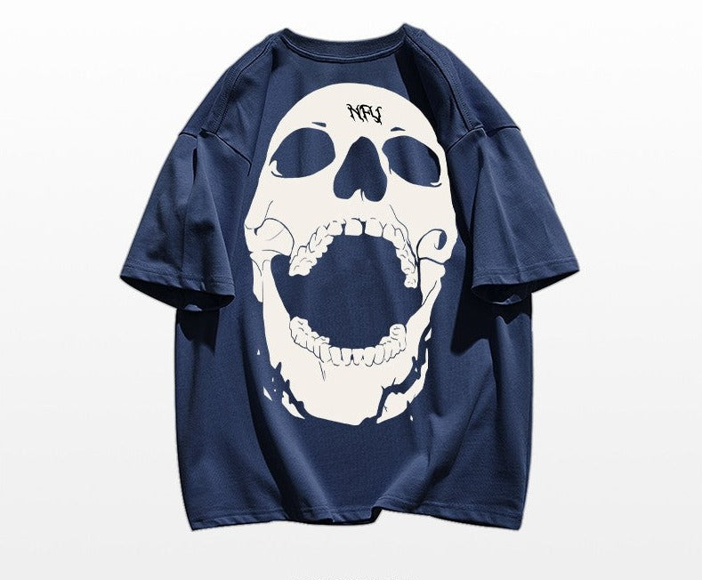 Street skull letter printed short-sleeved cotton T-shirt unisex top