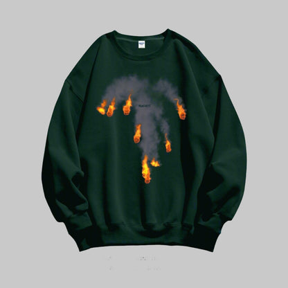 Flame graphic cotton sweatshirt unisex oversize round neck top