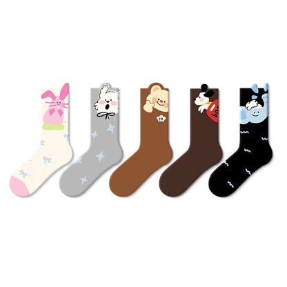 Cute cute socks women autumn and winter middle tube socks 2024 new funny convex pure cotton boneless long socks cotton trend