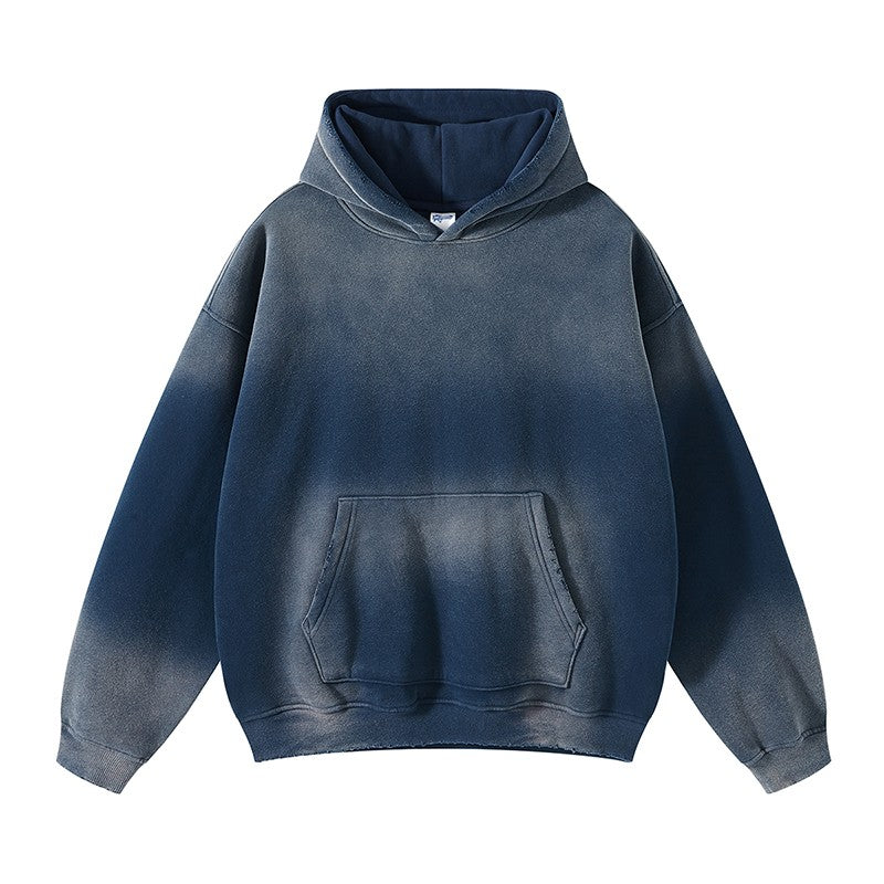 Washed Hoodies Aged Spray Dyed Gradient Plush Set Unisex Oversize Loose