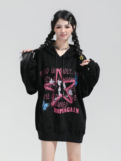 Hoodies Chic Star Graffiti Pullover Women's Loose Fit