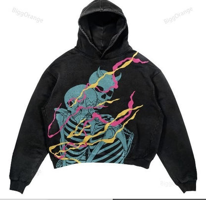 Oversize Ice Punk Design Printed Hip hop Hoodie Streetwear Gothic pullover