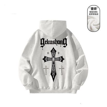 Cross letter printed cotton hoodie long sleeved