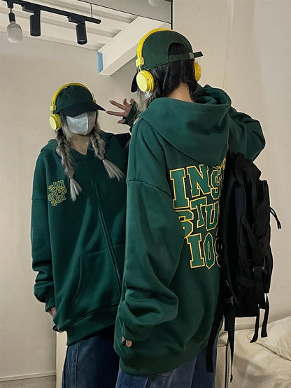 Green sweatshirt loose zipper cardigan hoodies