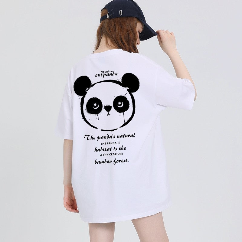 Panda T-shirt women's design new coffee pure cotton top