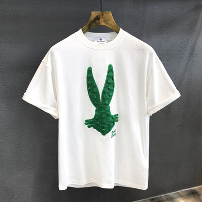 3D T-shirt long-eared rabbit embroidery T-shirt for men