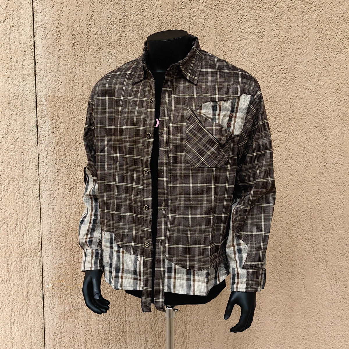 Original irregular plaid stitching clean fit shirt jacket