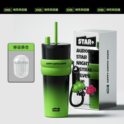 Insulated cup capacity car mounted coffee straw water cup