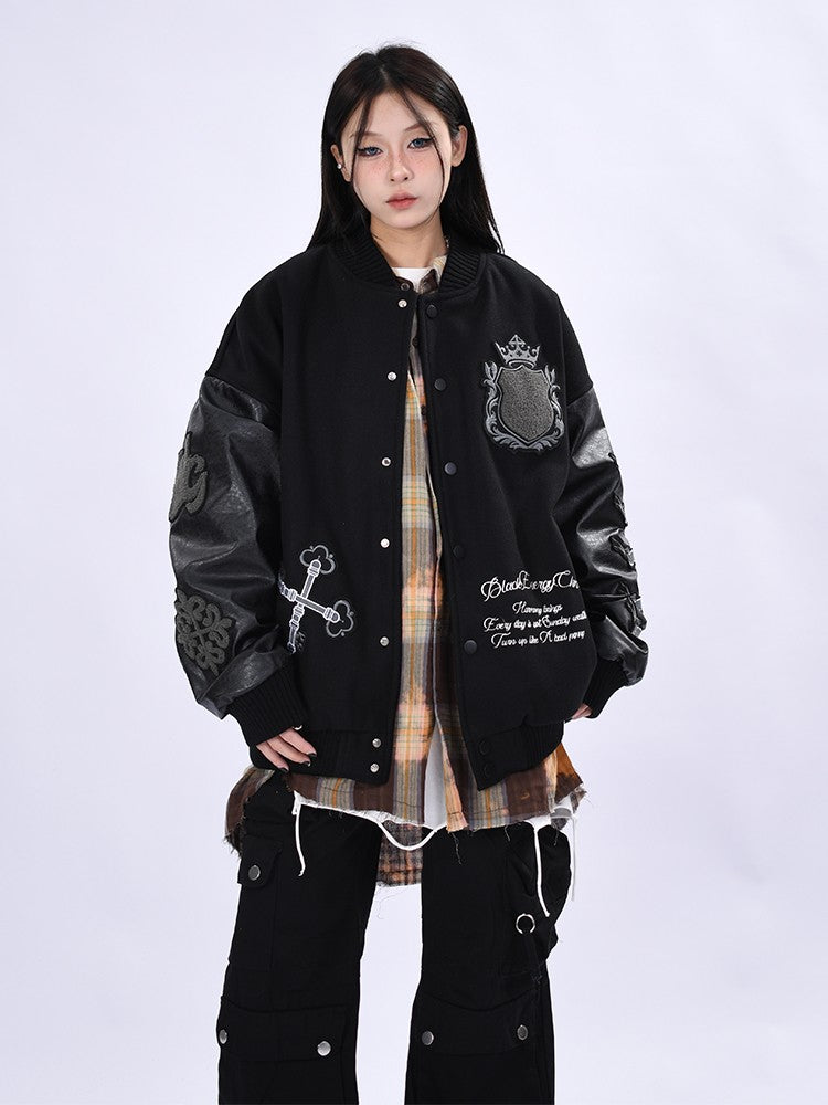 Heavy flocking embroidery baseball men and women loose jacket