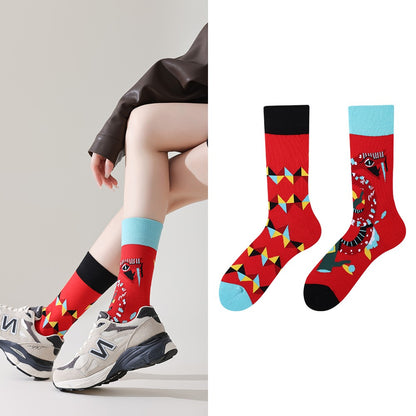 Trendy socks original men and women cartoon creative middle tube cotton socks