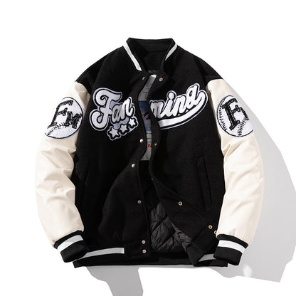 Thickened cotton baseball jacket winter, men and women stitching jacket jacket