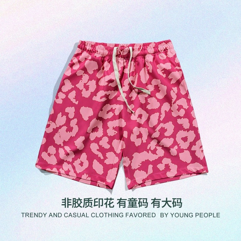 Leopard print dopamine men casual loose shorts beach pants