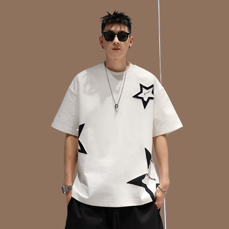 T-shirts five-pointed star simple oversize unisex couple tee