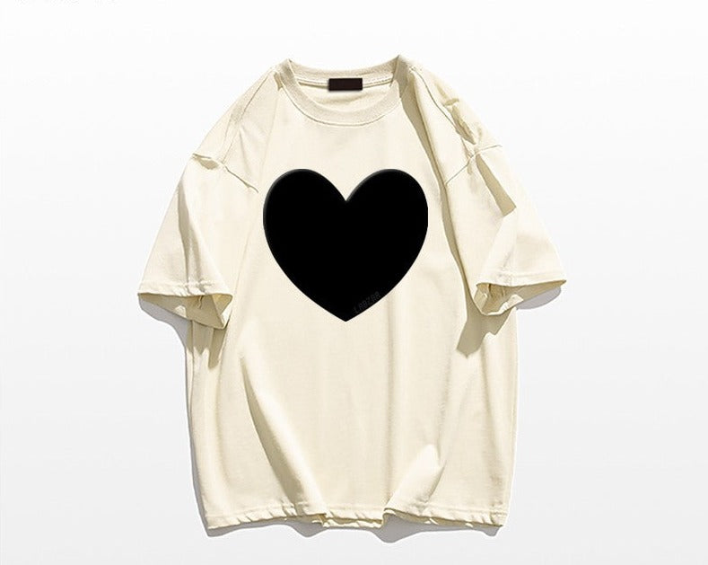 Heart t-shirt oversize unisex summer couple cotton top