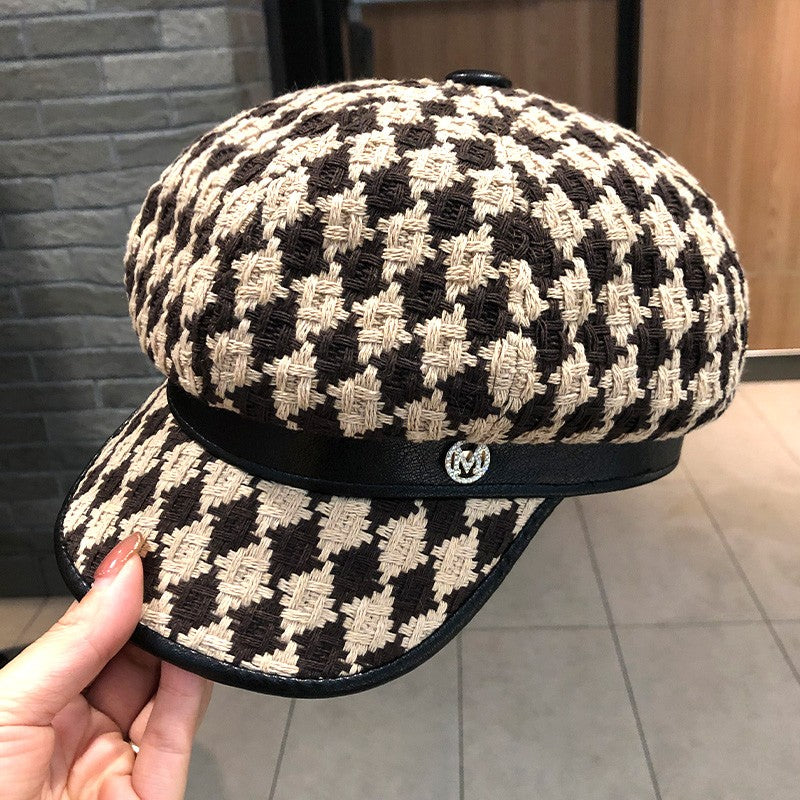 British retro houndstooth octagonal hat