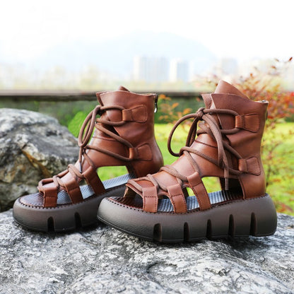 Genuine leather women lace-up Roman gladiator sandals