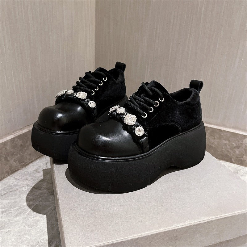 Water Diamond Big Head Lace up shoes gothic boots