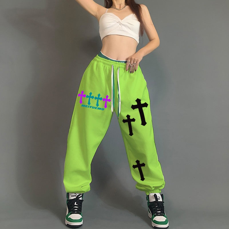 Cross print loose fit pants for women