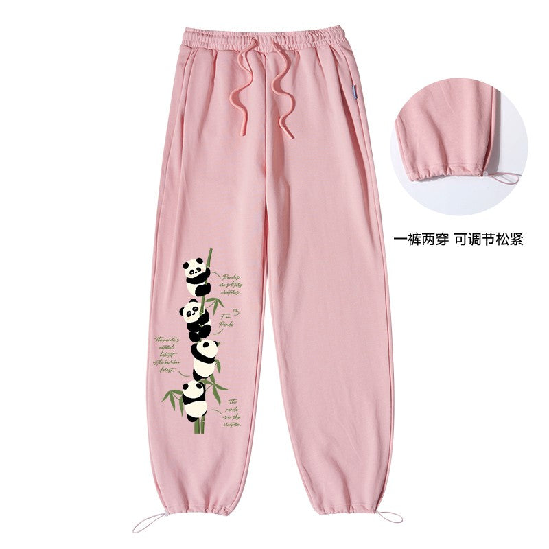 Women panda print sweatpants spring loose wide leg pants sports pants