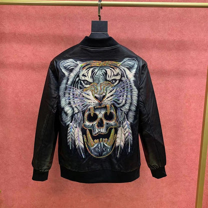 Embroidered tiger scalp jacket for men