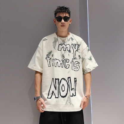 Unisex oversize t-shirt vintage letter printing fashion men's summer couple tee