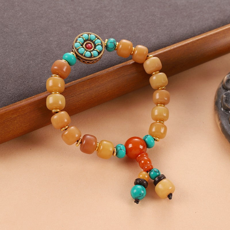 Unisex Tibetan Hand String Turquoise Bodhi Buddha Bead Bracelet