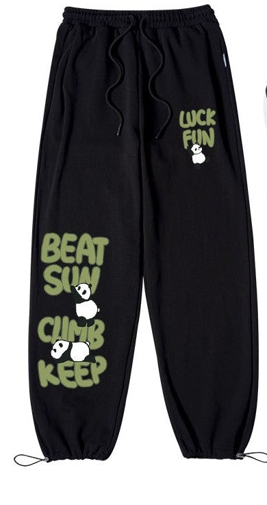 Panda graphic sweatpants women high waist spring sports long pants