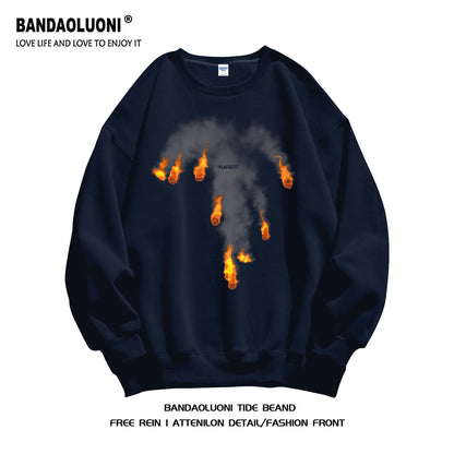 Flame graphic cotton sweatshirt unisex oversize round neck top