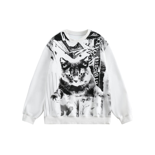 Sweatshirts cat graffiti printed oversize unisex sweatshirt