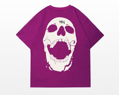 Street skull letter printed short-sleeved cotton T-shirt unisex top