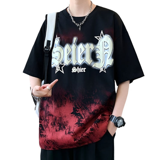 Summer gradient print half-sleeved t-shirt unisex loose tops