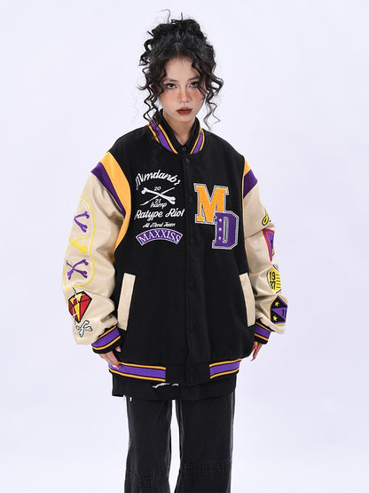 OV original embroidery splicing baseball uniform loose jacket