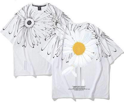 Original t-shirt hand-painted daisy print oversize unisex couple T-shirt