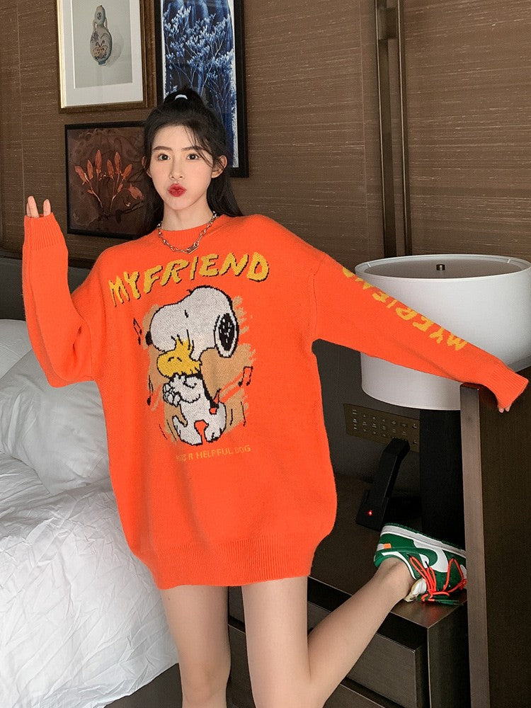 Orange cartoon loose chic stylish graphic knitwear