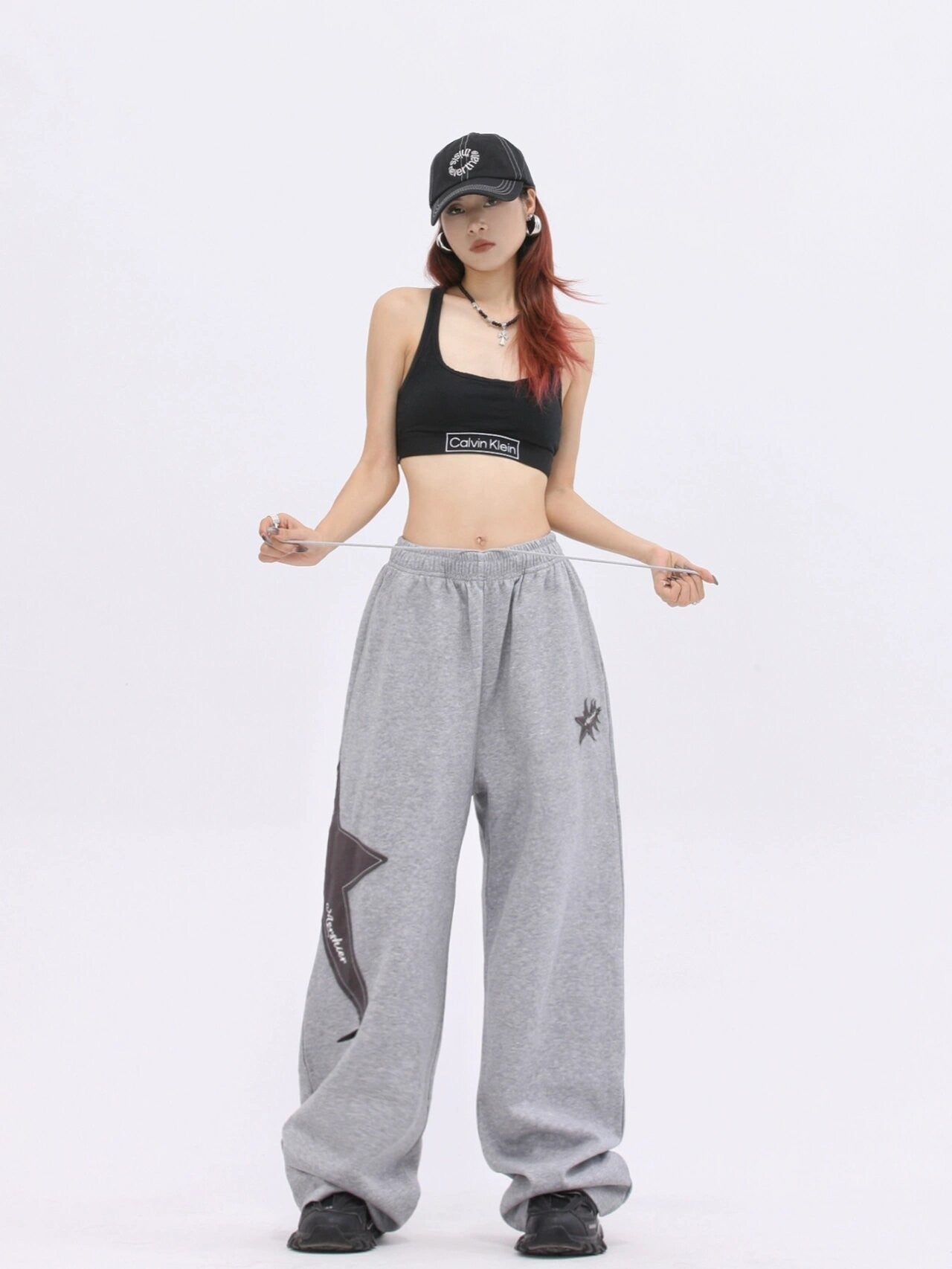 Star sweatpants oversize drawstring Loose fit