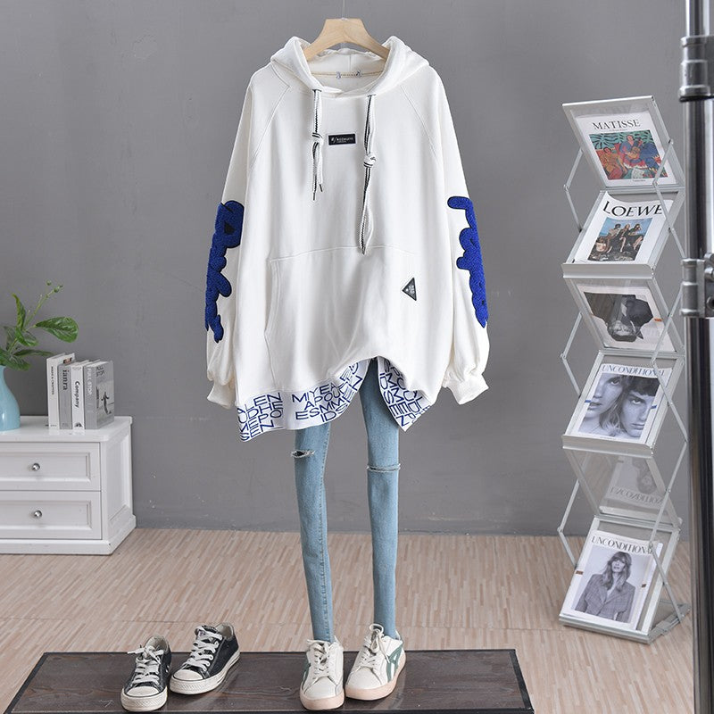 loose large size, lazy, slim, long, hip-covering, hooded, high-end fashion jacket