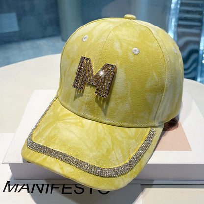 Sun baseball cap women's baseball hat rhinestone M-letterp lp