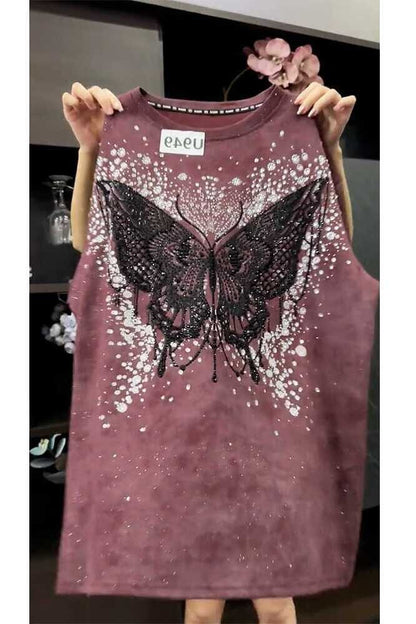 Heavy stitching butterfly T-shirt cotton luxury women top