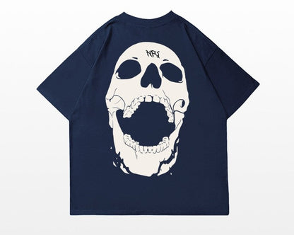 Street skull letter printed short-sleeved cotton T-shirt unisex top