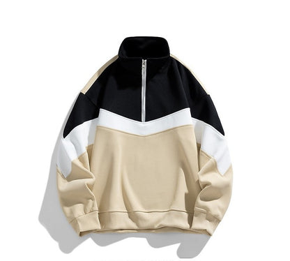 Hoodies front half zipper patchwork pullover unisex couple top