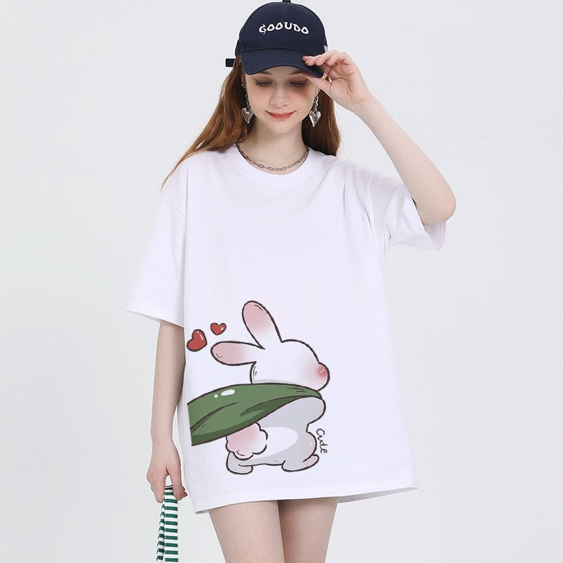 Rabbit Unisex short-sleeved summer wear pure cotton T-shirt