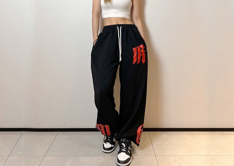 Gothic Letter Hip Hop Loose Jazz Women Feet Pants