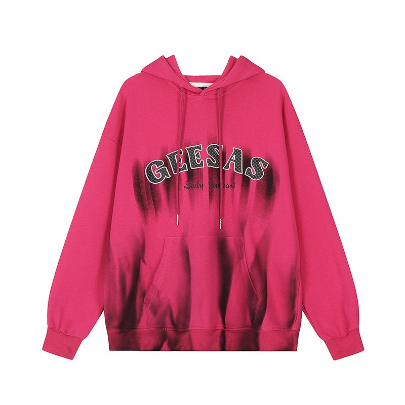 Pink flame letter print heavy loose fit hoodies