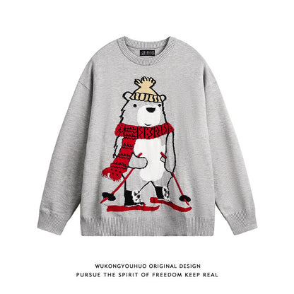 Cartoon Plüsch Jacquard Rundhals Pullover Herren Herbst lose Paar faul Pullover Pullover