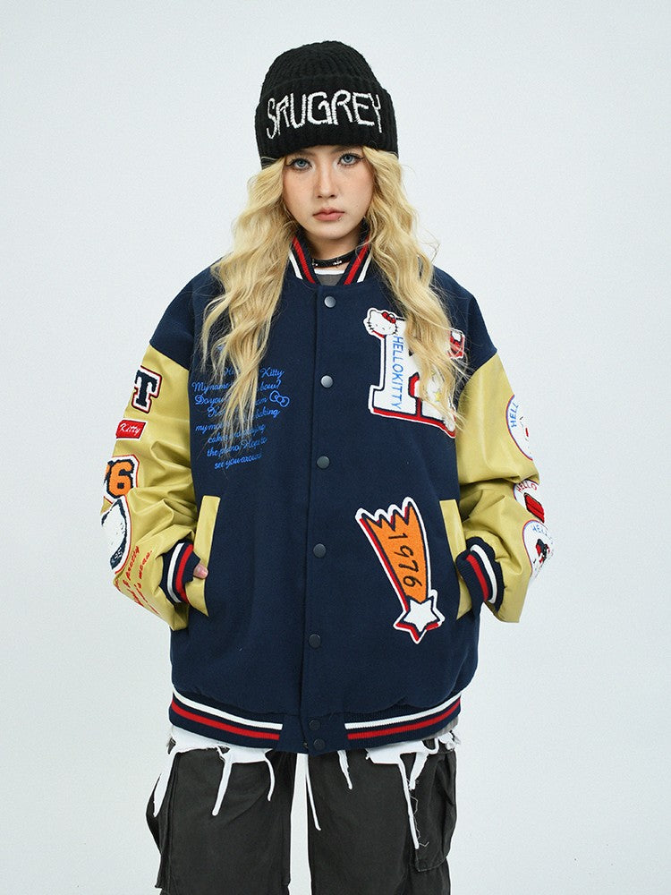 Embroidery unisex stitching baseball jacket loose fit