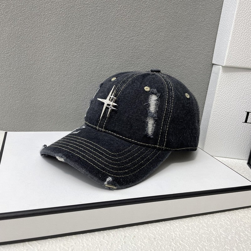 Cross Hat Metal denim Dome Peaked Cap