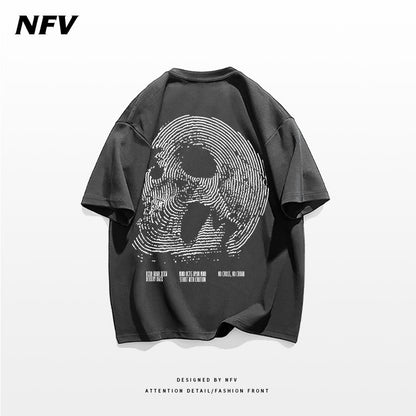 Oversize t-shirt vintage street hip-hop skull print cotton T-shirt