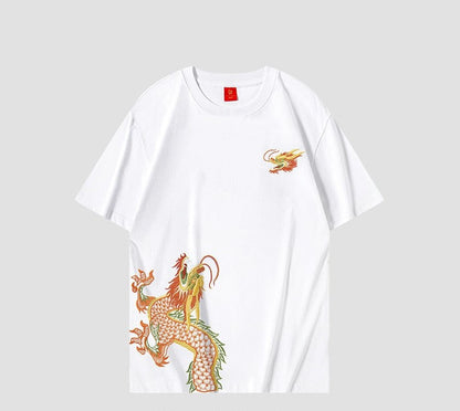 Dragon pattern embroidery pure cotton short-sleeved T-shirt