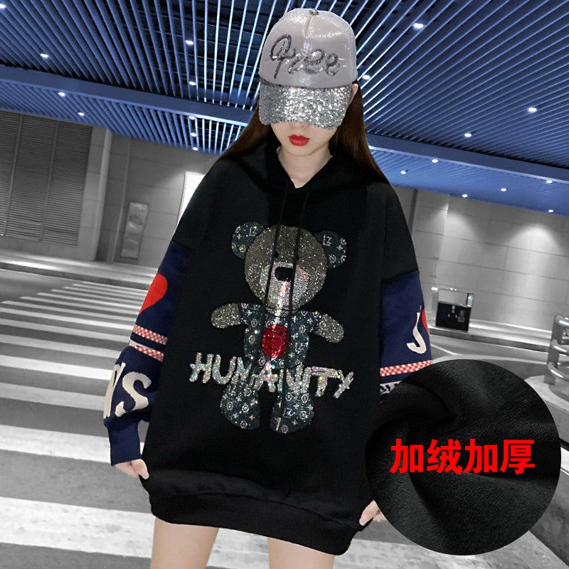 Little Bear Hot Diamond Hooded Oversize Sweater